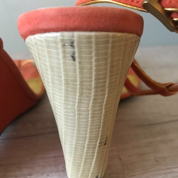 NEW PRADA ORANGE SUEDE SNAKESKIN WEDGE HEELS SIZE 35/5 - Picture 3 of 11